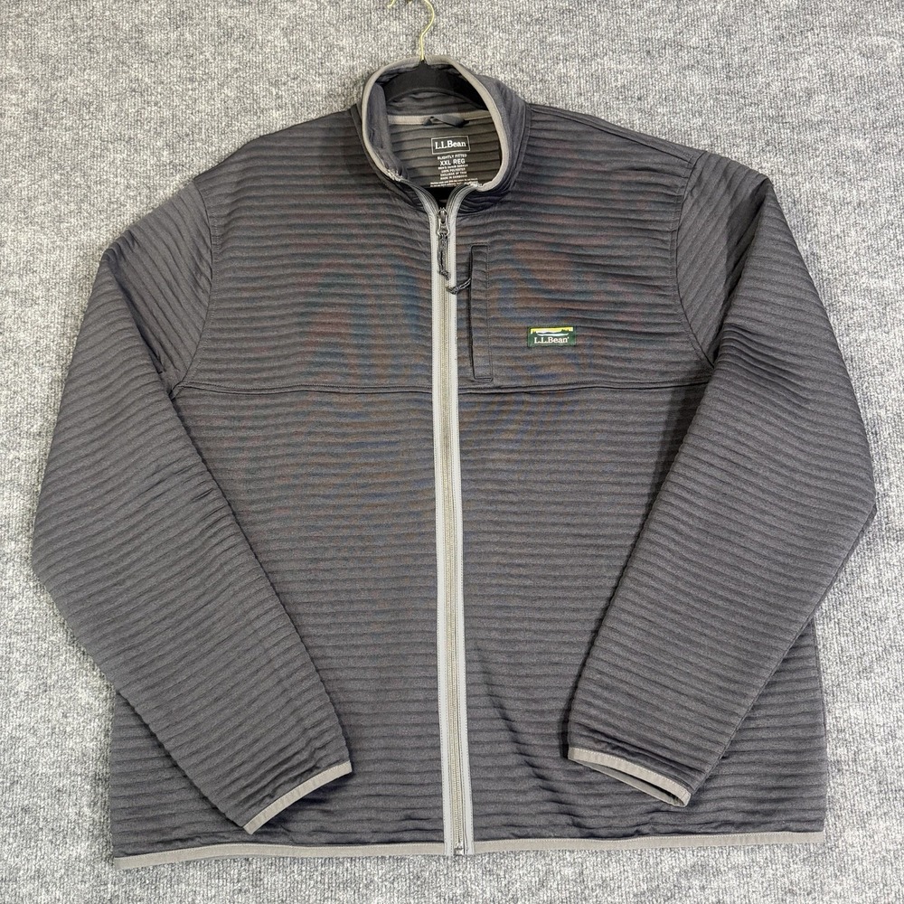 LL Bean Jacket Mens 2XL Gray Textured Lightweight Outdoor Fleece Slightly Fitted